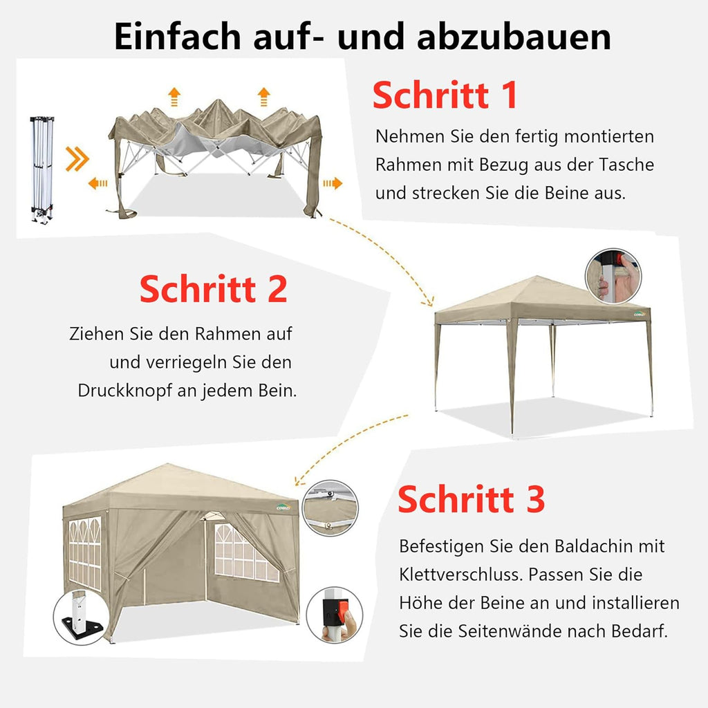 COBIZI Gazebo 3x6 Pieghevole Impermeabile Stabile con 6 Pareti Laterali a Cono Tenda per Feste 3 Altezze Regolabili Protezione UV Borsa per il Trasporto Picchetti, Corde per Giardino, Matrimoni, Mercati, Eventi all'Aperto
