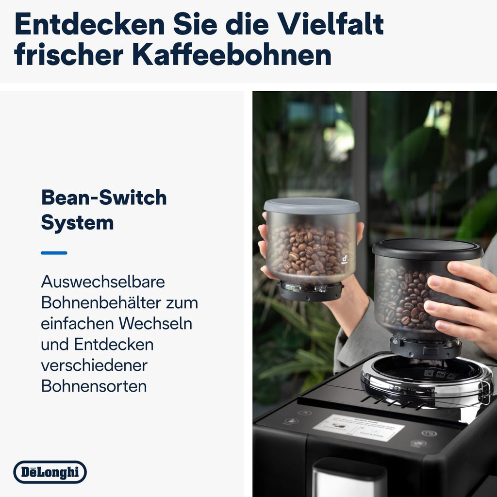 De'Longhi Rivelia EXAM440.55.W Macchina da Caffè Automatica con Sistema LatteCrema, Contenitore chicchi intercambiabile, 16 bevande caffè e latte con un solo tocco, Funzione Extra Shot, Display Touch da 3,5 pollici, Bianco