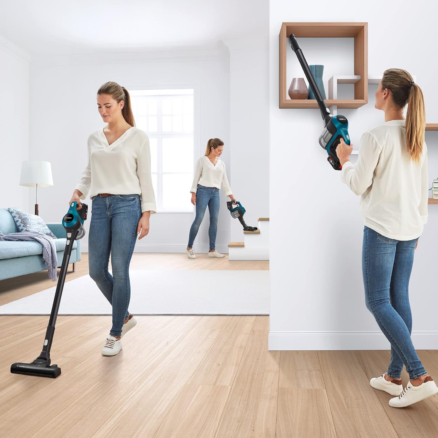 Bosch Akku-Staubsauger Unlimited Serie 6 BKS6111P, aspirapolvere senza fili, senza sacco, leggero, filtro igienico, elevata potenza di aspirazione, lunga autonomia, bocchetta per fessure, tutti i tipi di pavimento, blu