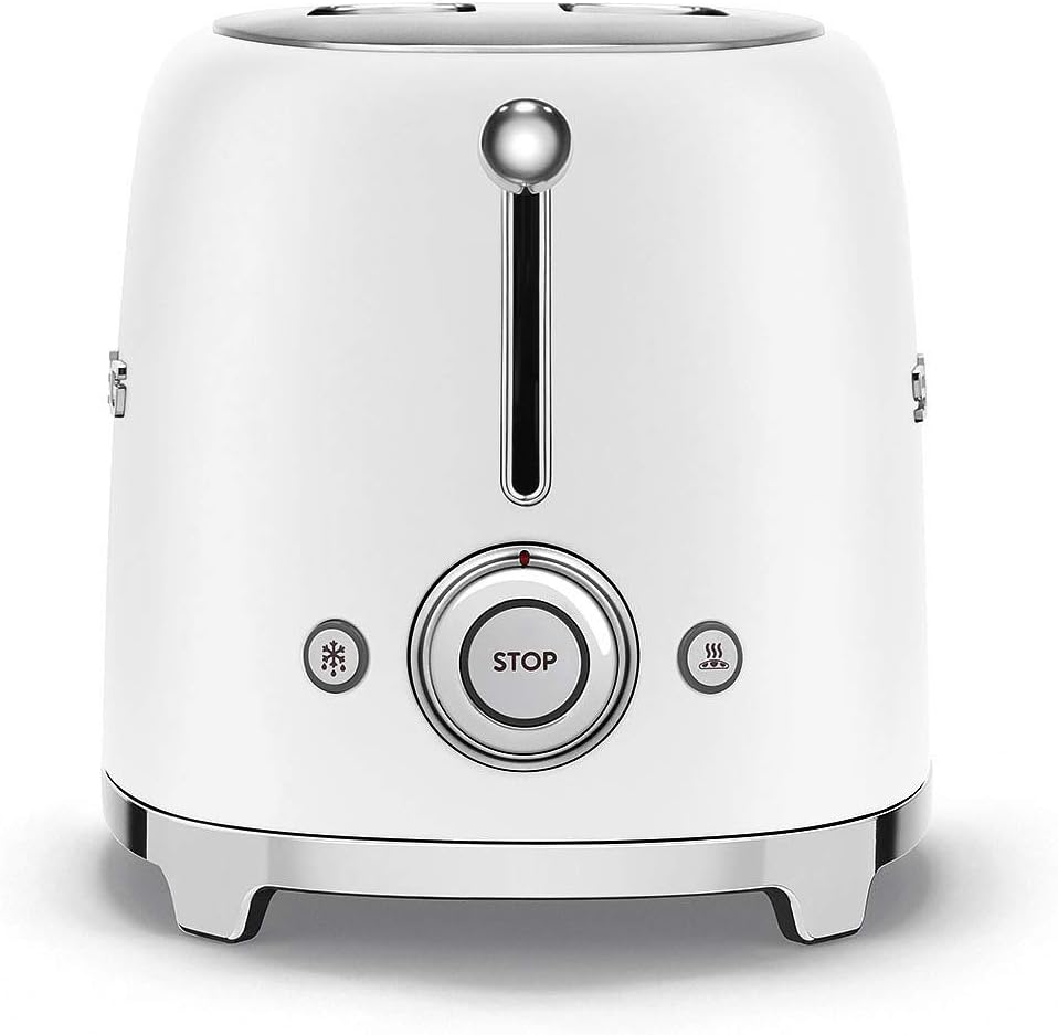 Smeg, 2x2 TSF01CREU - Tostapane, 2 scomparti per 2 fette, 6 livelli di doratura, funzione riscaldamento, funzione scongelamento e bagel, vassoio raccoglibriciole, 950W, Crema