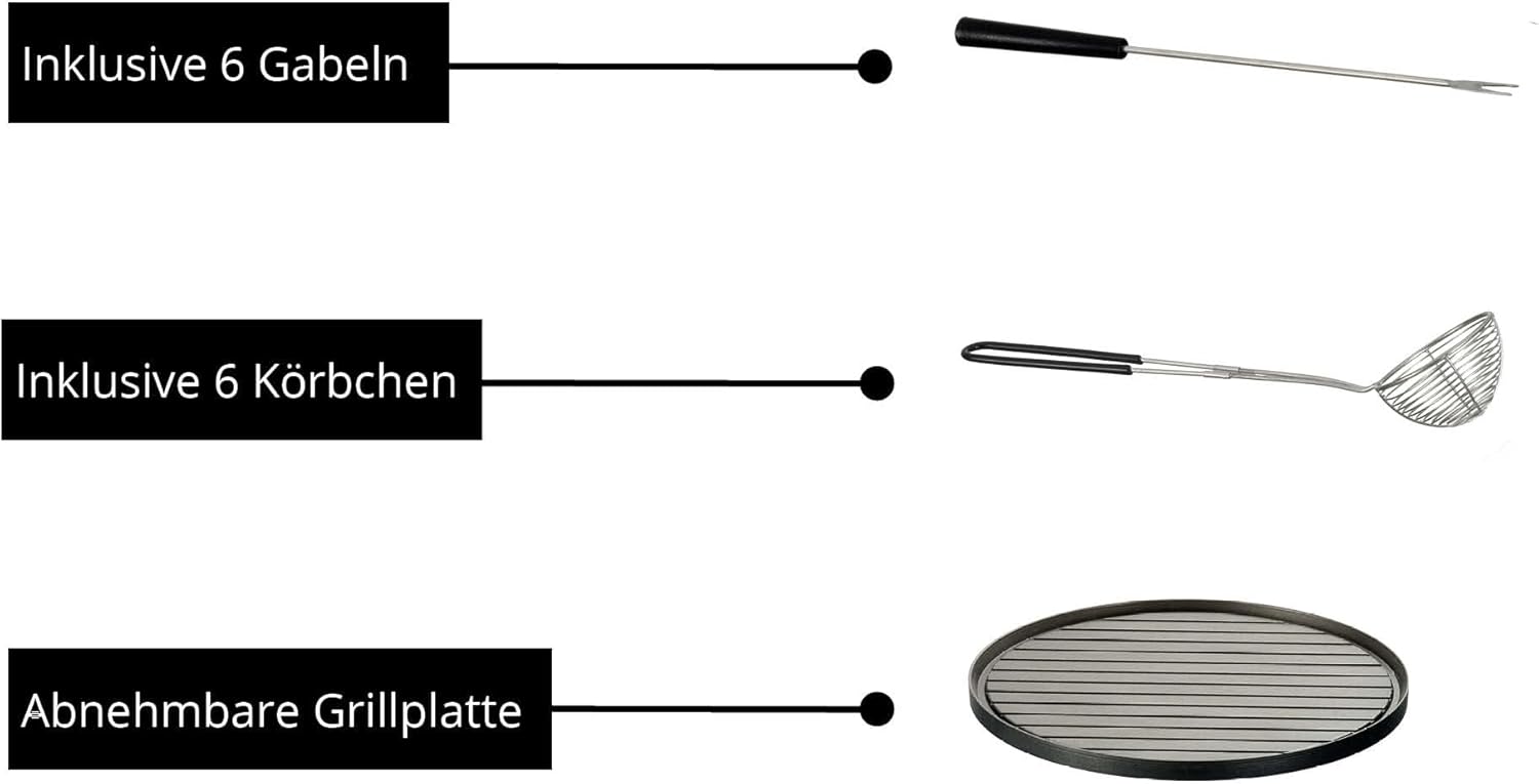 UNOLD 48746 Asia-Fondue - 1.950 W, per 6 persone con 6 forchette e cestelli, con piastra grill rimovibile, coperchio in vetro, pentola per fonduta in acciaio inossidabile, funzione fonduta e grill