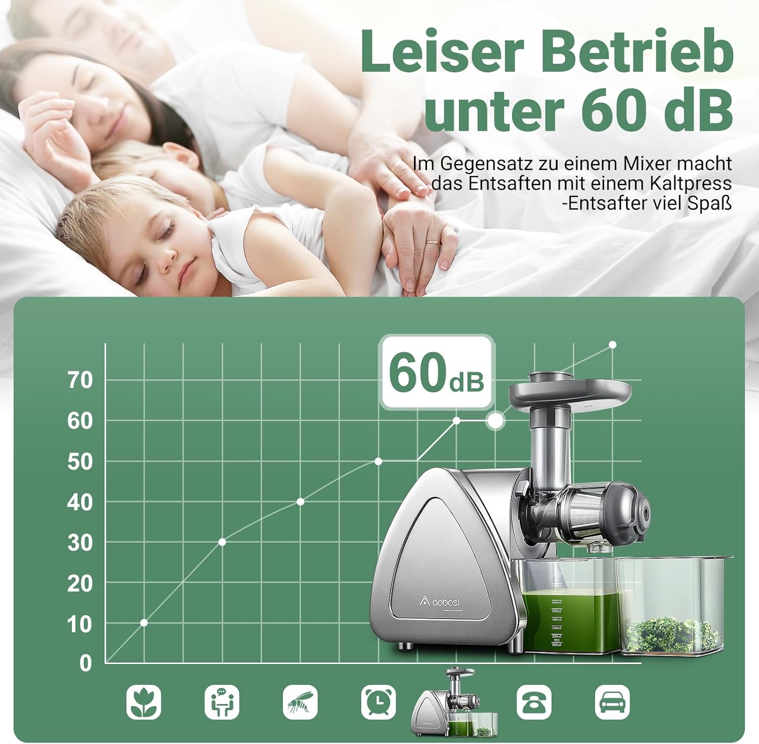 【Neues】Entsafter AOBOSI-Slow juicer mit 2 Geschwindigkeitsstufen-Entsafter gemüse und obst mit 8 stufiger Schnecke-Saftpresse mit Reinigungsbürste&2 Bechern-Obstpresse mit Reversierfunktion