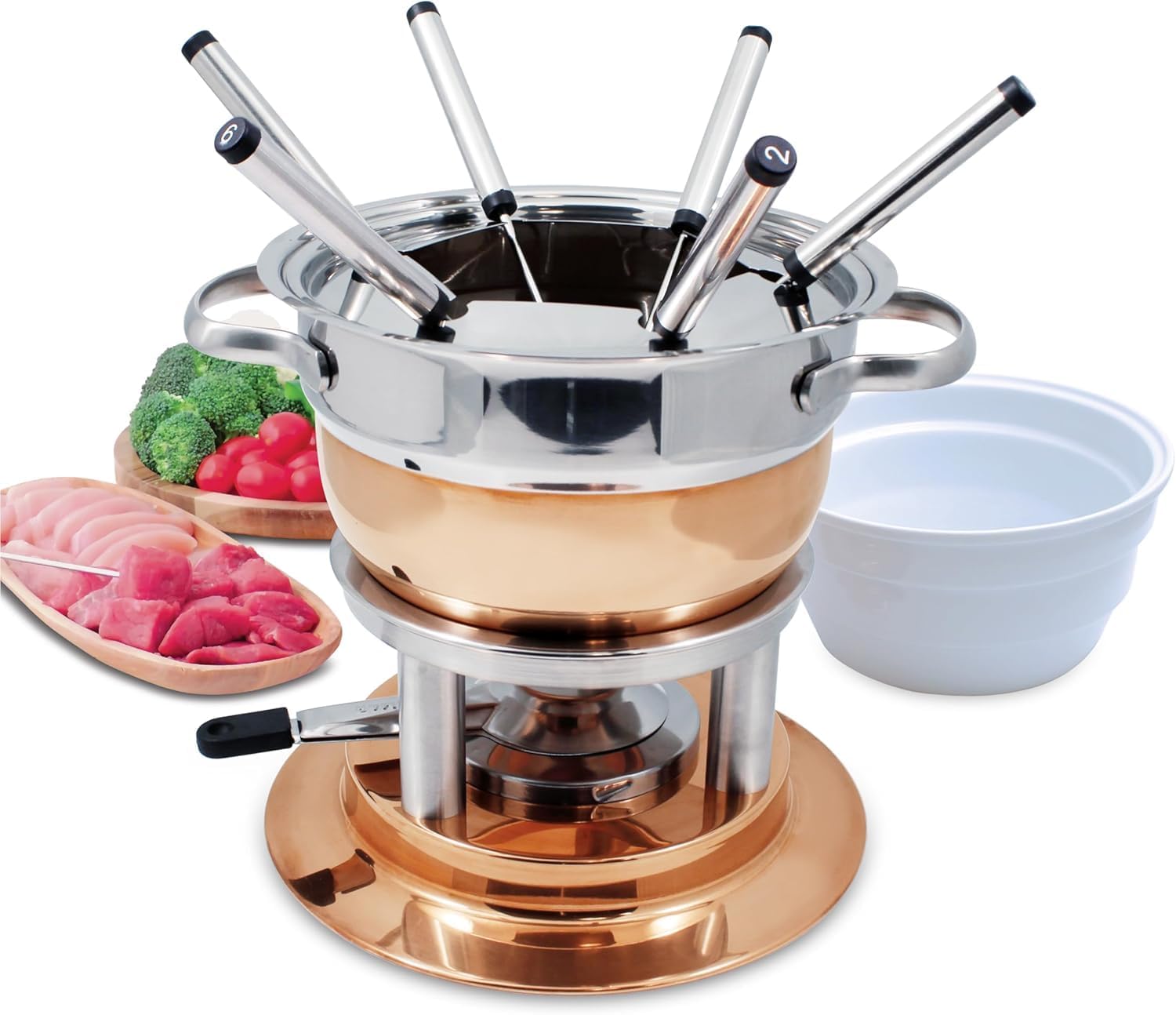 Swissmar F66415 Lausanne Fondue Set 11-teiliges, Kupfer/Edelstahl, 1.8L, Fondue-Set für Fleisch, Käse und Schokolade, für 6 Personen, Geschenkset