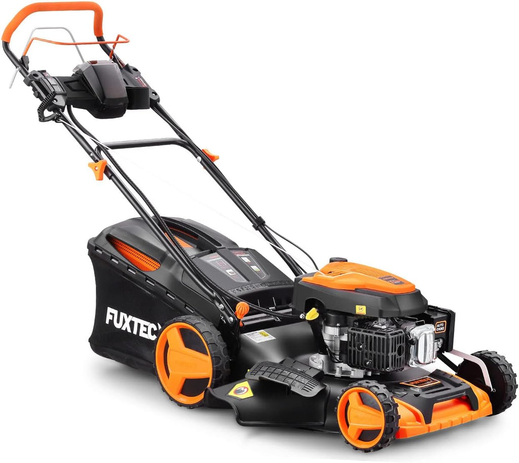 FUXTEC Tosaerba a Benzina 4in1 FX-RM5196eSPRO con Avviamento Elettrico e Trazione Regolabile, Rasaerba con Paraurti Anteriore, Larghezza di Taglio 51 cm, Ruote Big Wheel con Cuscinetti a Sfera, Cesto Raccoglierba da 60L