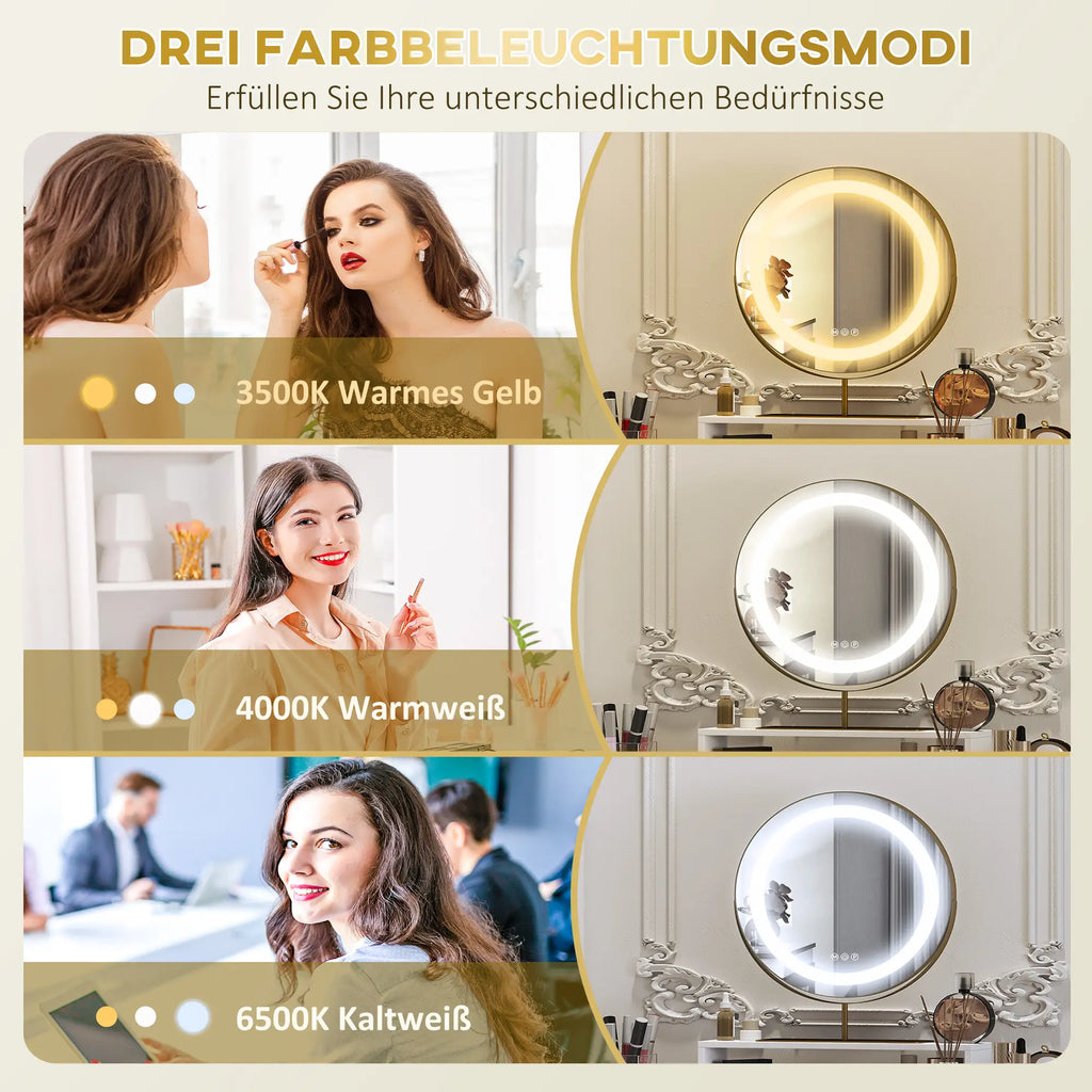 HOMCOM Toeletta con Luci LED e Specchio Girevole a 360° Bianco
