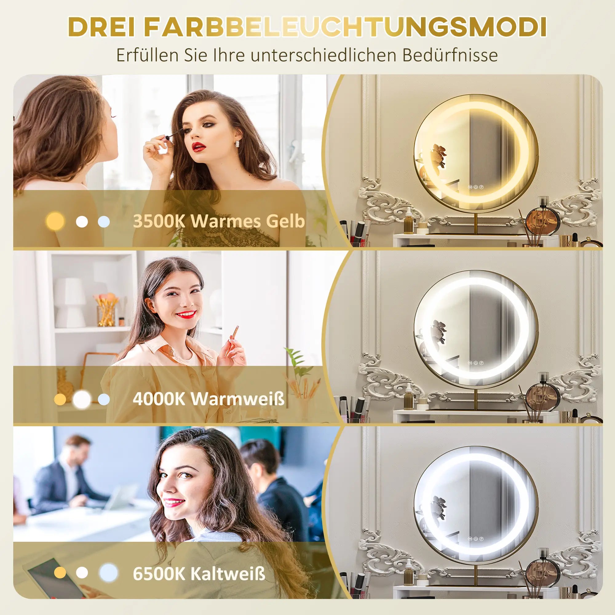 HOMCOM Toeletta con Luci LED e Specchio Girevole a 360° Bianco
