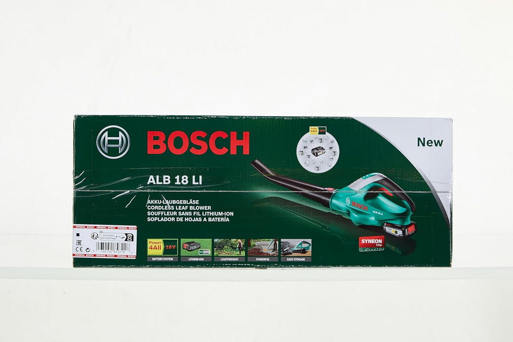 Bosch Home and Garden Soffiatore a Batteria ALB 18 LI (1 Batteria, Velocità Massima di Soffio 210 km/h, in Scatola) Verde, Nero