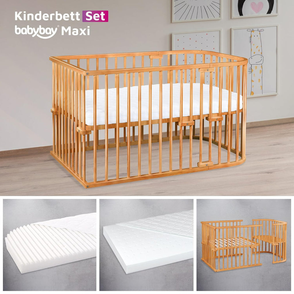 babybay Original Lettino da affiancare in massello di faggio / compatto e trasformabile / Lettino per bambini regolabile in altezza senza livelli preimpostati ed ecologico / Lettino evolutivo (laccato bianco) / inclusa Matratze
