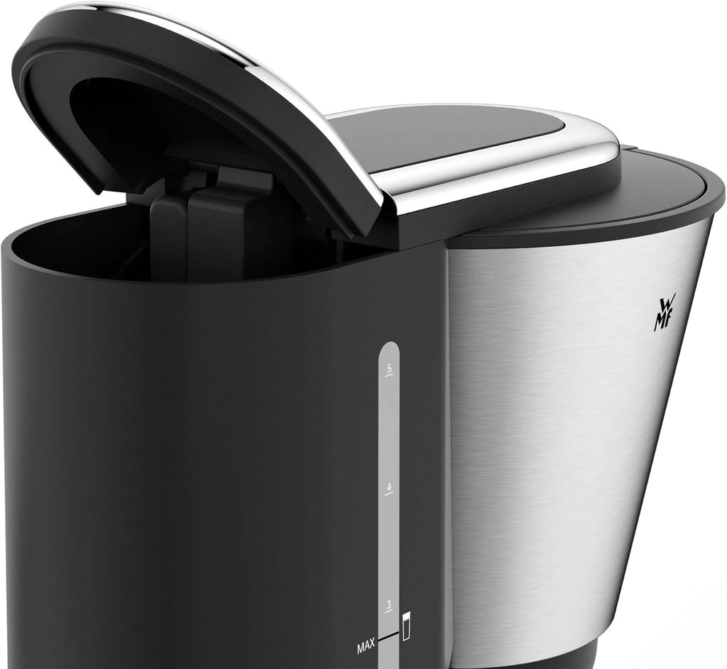 WMF Küchenminis Macchina da caffè con filtro Aroma, piccola, con caraffa termica, 870 Watt, tazza termica da asporto, macchina da caffè singola piccola con timer, cromargan opaco