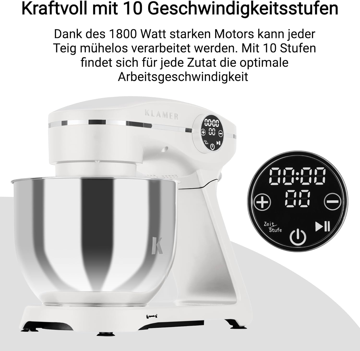 KLAMER Robot da Cucina 1800W, Impastatrice per Pane con Ciotola in Acciaio Inox da 6 L, 10 Velocità con Timer, Movimento Planetario, Frusta a Filo, Gancio Impastatore, Frusta a Palloncino e Coperchio Antischizzi (Nero)