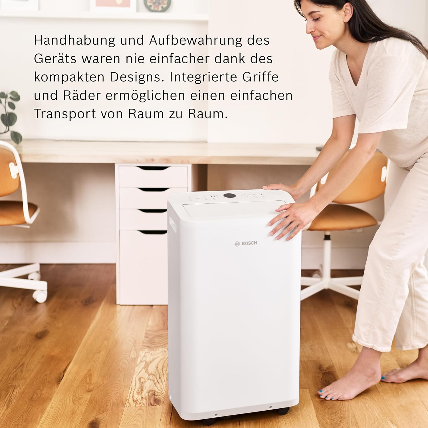 Bosch Cool 4000 Climatizzatore Mobile - 3-in-1: Climatizzatore, Deumidificatore, Ventilatore - 2,6 kW per ambienti fino a 35m² - Con modalità automatica, silenziosa e notturna
