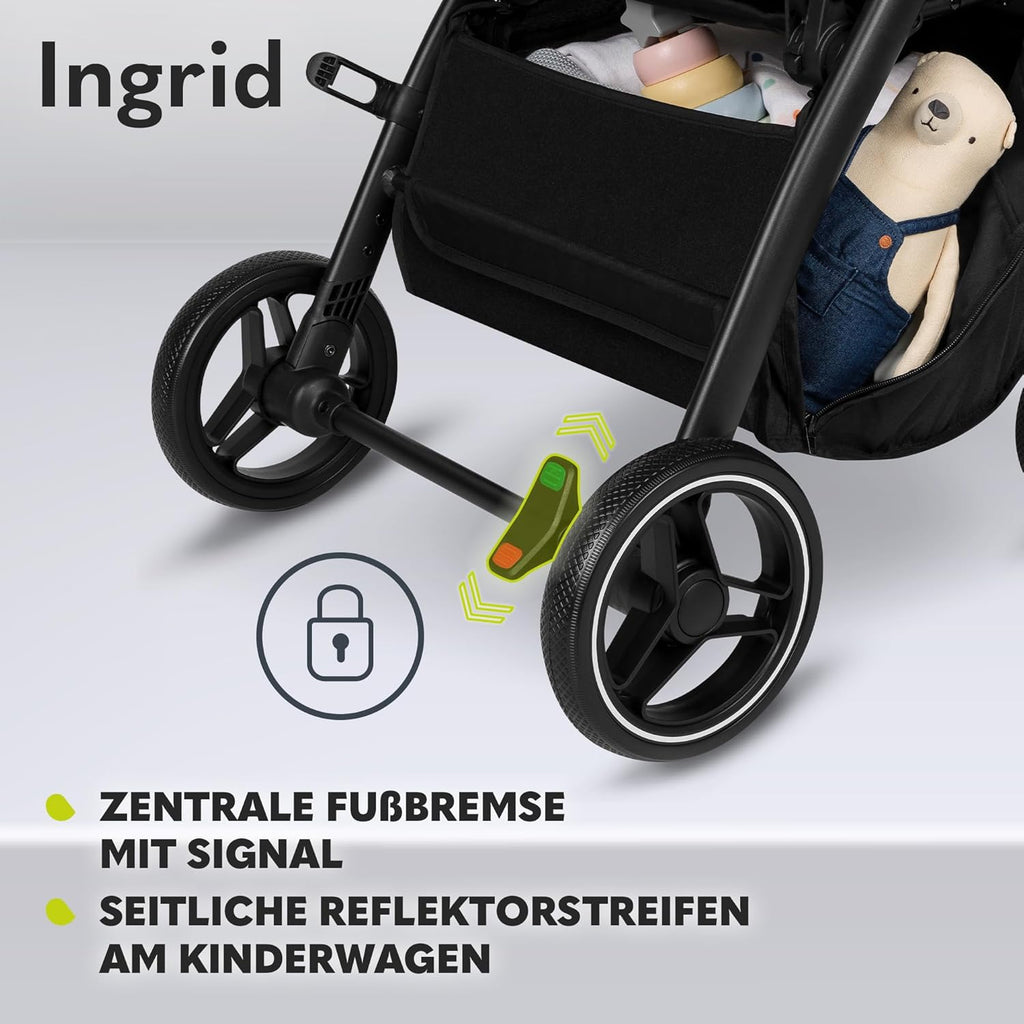 LIONELO INGRID Kinderwagen bis 22 kg von 6 Monaten bis 4 Jahren Große 360° schwenkbare Räder Volle Federung Einhändig zusammenklappbar Verstellbare Rückenlehne und Fußstütze Großes XXL-Verdeck