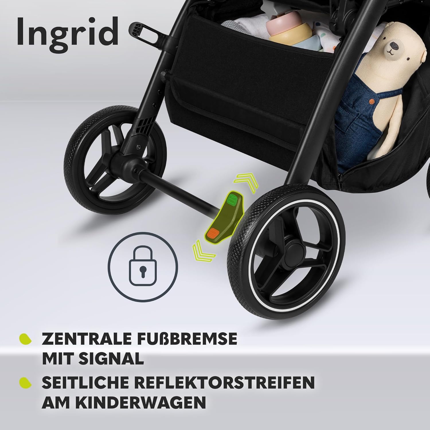 LIONELO INGRID Kinderwagen bis 22 kg von 6 Monaten bis 4 Jahren Große 360° schwenkbare Räder Volle Federung Einhändig zusammenklappbar Verstellbare Rückenlehne und Fußstütze Großes XXL-Verdeck