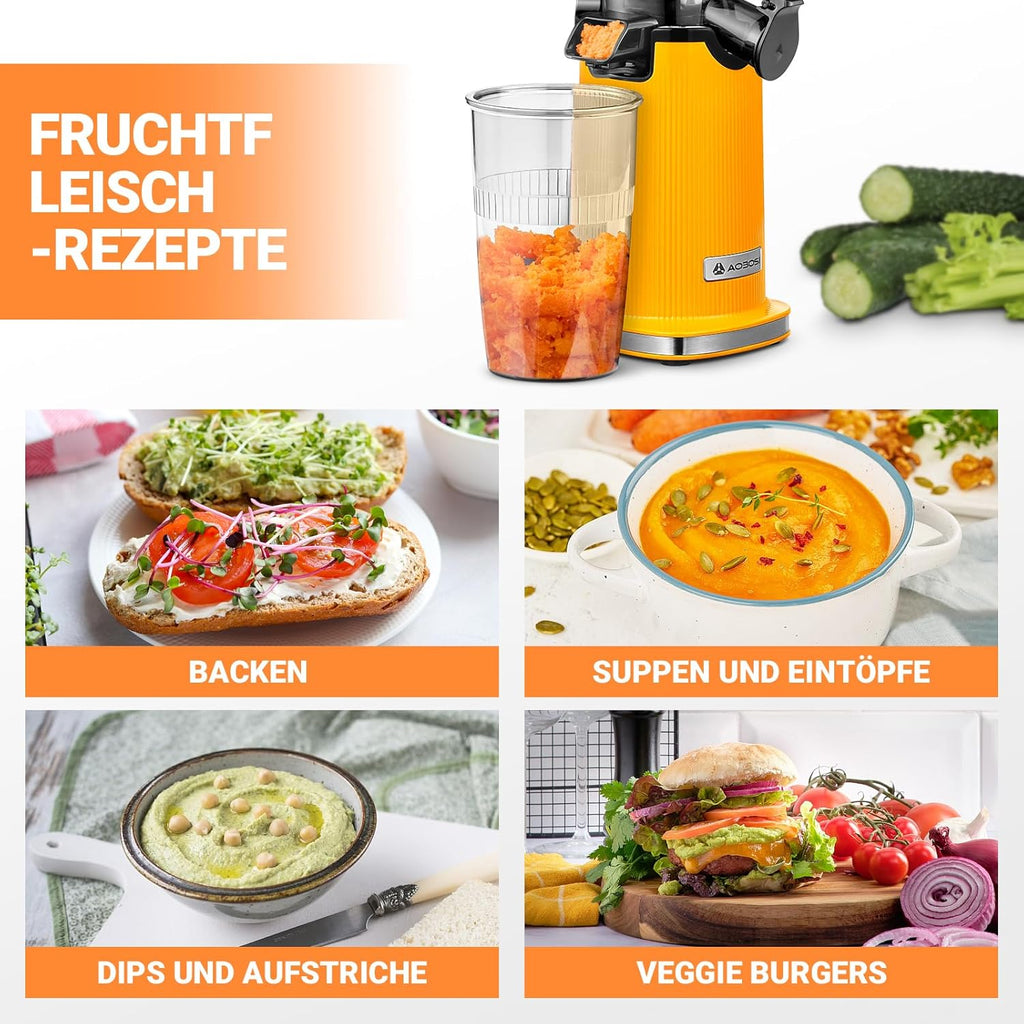 AOBOSI - Mini centrifuga a freddo con funzione masticazione inversa, spremiagrumi elettrico con spazzola e 2 tazze, multifunzione per frutta (nero, 45 mm)