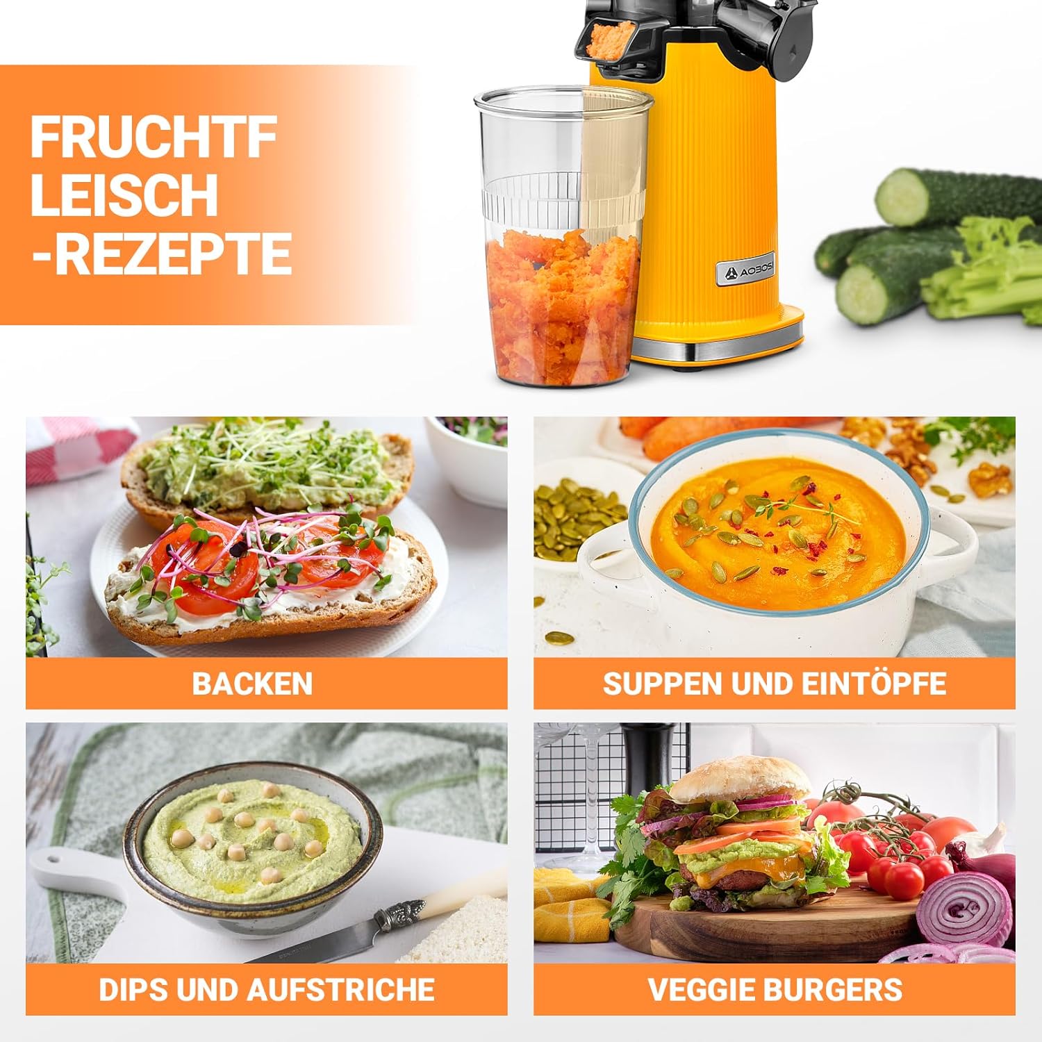 AOBOSI - Mini centrifuga a freddo con funzione masticazione inversa, spremiagrumi elettrico con spazzola e 2 tazze, multifunzione per frutta (nero, 45 mm)