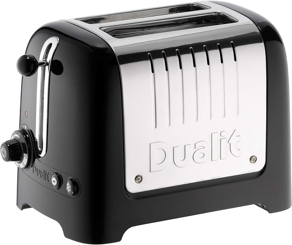 Tostapane Dualit Lite a 2 Fette - 1,1kW Tosta 60 Fette di Pane Tostato All'ora - Lucido con Bordo in Bianco Canvas - Funzione Bagel e Scongelamento - Tostapane Bianco Canvas con Fessure Larghe 36mm