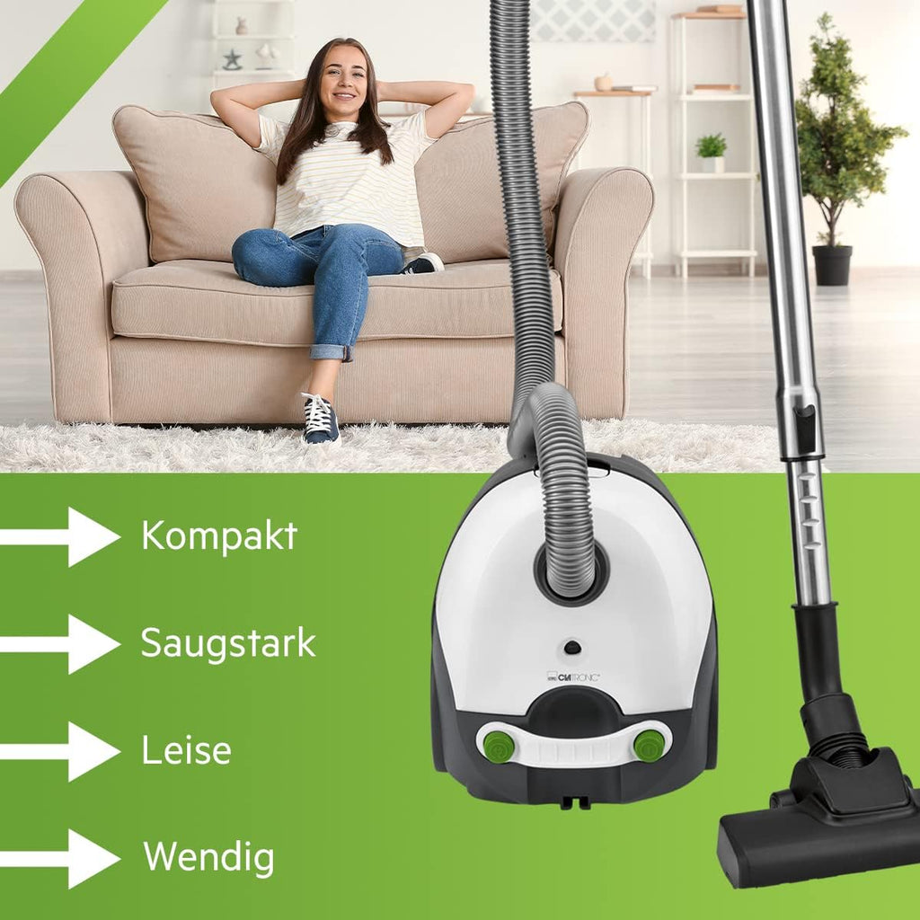 Clatronic Aspirapolvere con Sacco | Aspirapolvere a carrello con 700 Watt a risparmio energetico | Aspirapolvere con sistema di microfiltraggio a 5 strati | Spazzola per pavimenti commutabile e bocchetta per spazzola/fessure | BS 1300 N antracite