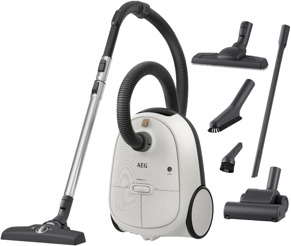 AEG CLEAN 6000 AB61C2DB Aspirapolvere con sacco / elevata potenza di aspirazione / include bocchetta per imbottiti / 50% plastica riciclata / ideale per proprietari di animali domestici / pulizia di tappezzeria / cavo da 12 m / 750 W / Blu