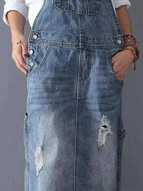 Janitza - Geschlitzter Rücken Overall Jeanskleid
