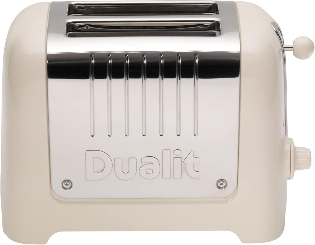 Tostapane Dualit Lite a 2 Fette - 1,1kW Tosta 60 Fette di Pane Tostato All'ora - Lucido con Bordo in Bianco Canvas - Funzione Bagel e Scongelamento - Tostapane Bianco Canvas con Fessure Larghe 36mm