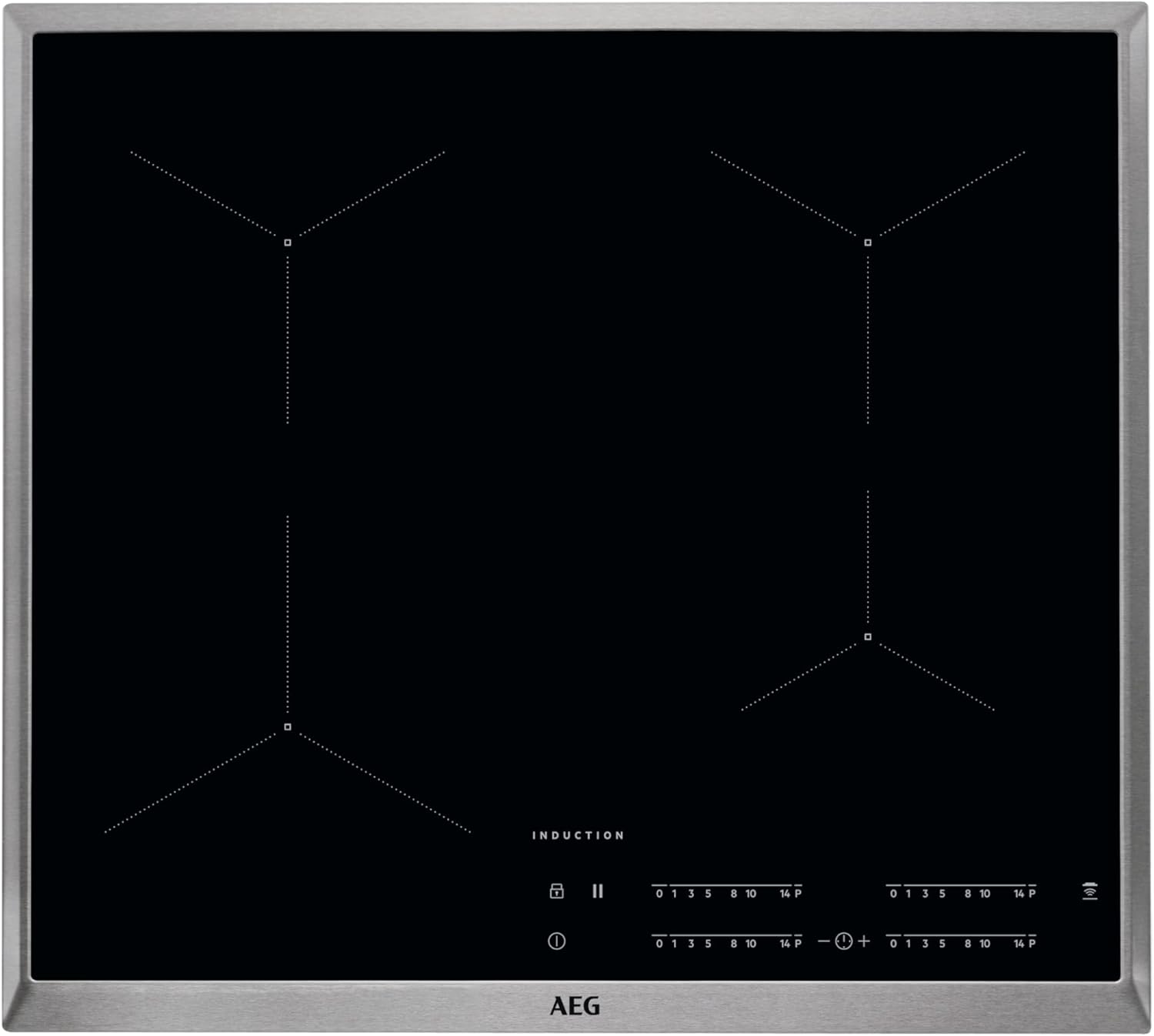 AEG IKB64431XB Piano cottura a induzione autonomo / Hob²Hood / Comandi Slider / 60 cm / Cornice in acciaio inossidabile / 4 zone di cottura / Funzione Power / Sicurezza bambini