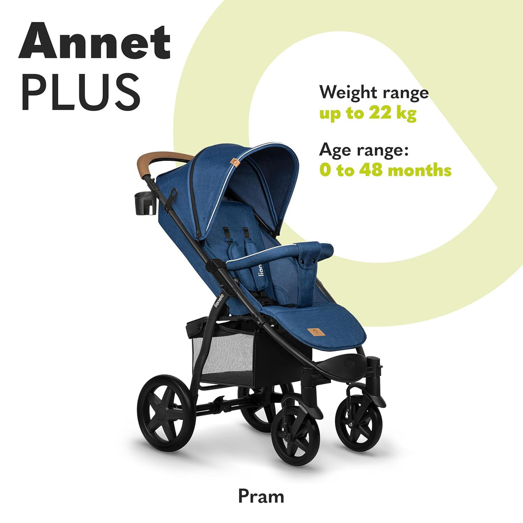LIONELO Annet Tour Kinderwagen bis 22 kg, verstellbarer Griff, zusammenklappbar, verstellbare Rückenlehne bis zur Liegeposition, wartungsfreie Räder, XXL-Verdeck, 5-Punkt-Gurt, Einkaufskorb