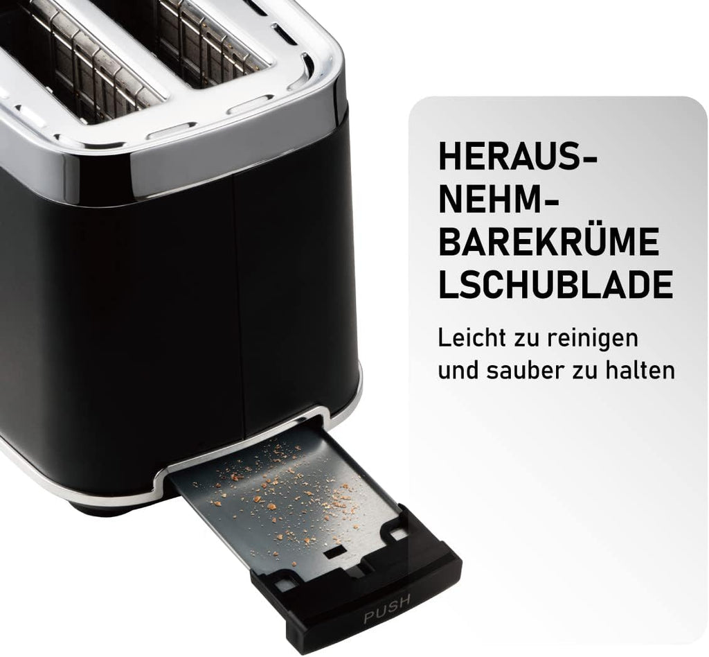 Toaster 2 Scheiben, KETIAN 2 Toast Schlitze mit Brötchenaufsatz, hochwertiger Edelstahl-Toaster, 7 Stufen, Auftaufunktion, Abschaltautomatik, 1400 W
