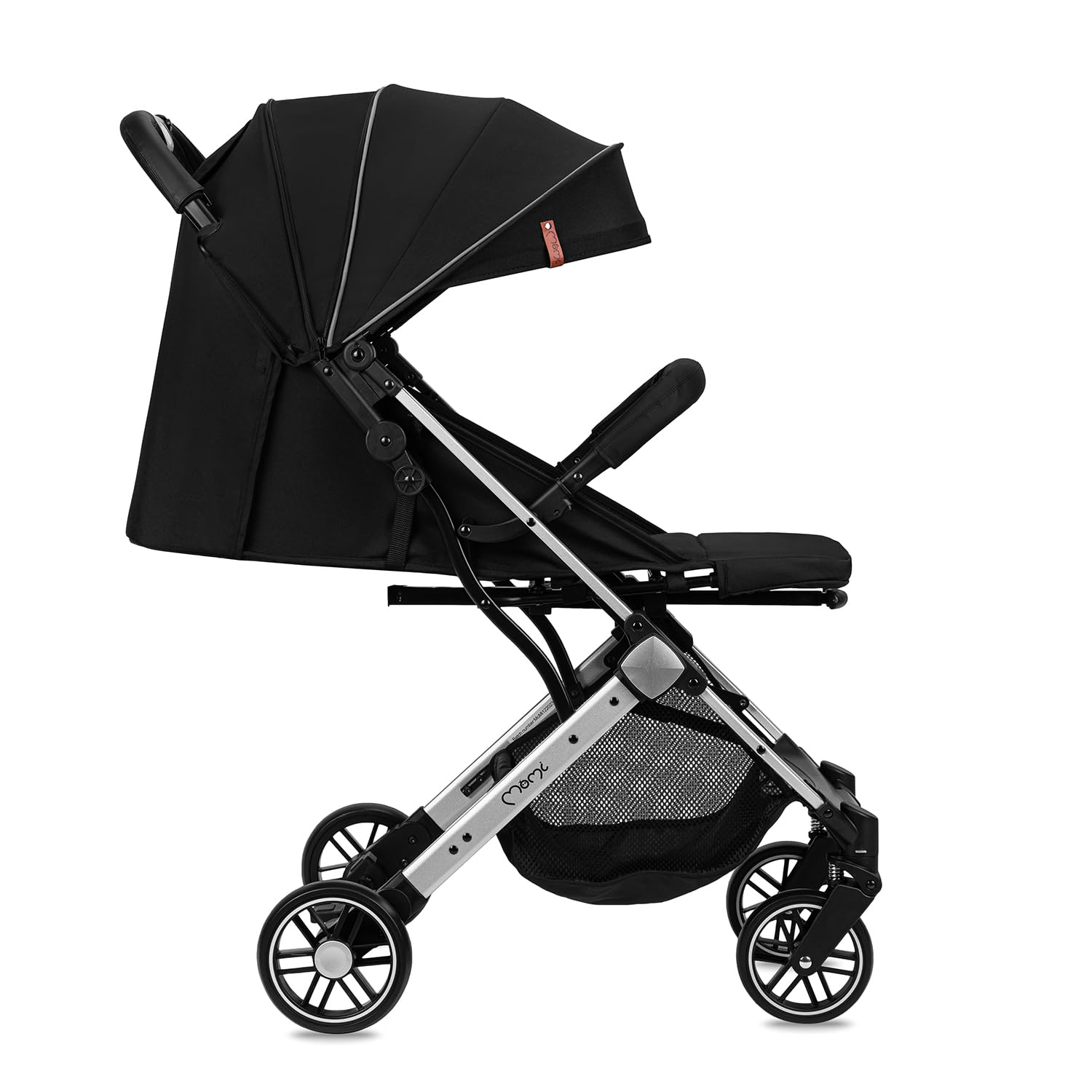 MOMI ESTELLE Kinderwagen für Kinder ab 6 Monat bis zu max körpergewicht von 15 kg, klappbar auf die Maße 65 x 51 x 21 cm, gewicht 7,5 kg, 5-Punkt-Sicherheitsgurt, koffer, grau-gold, Räder 6''/6,5''