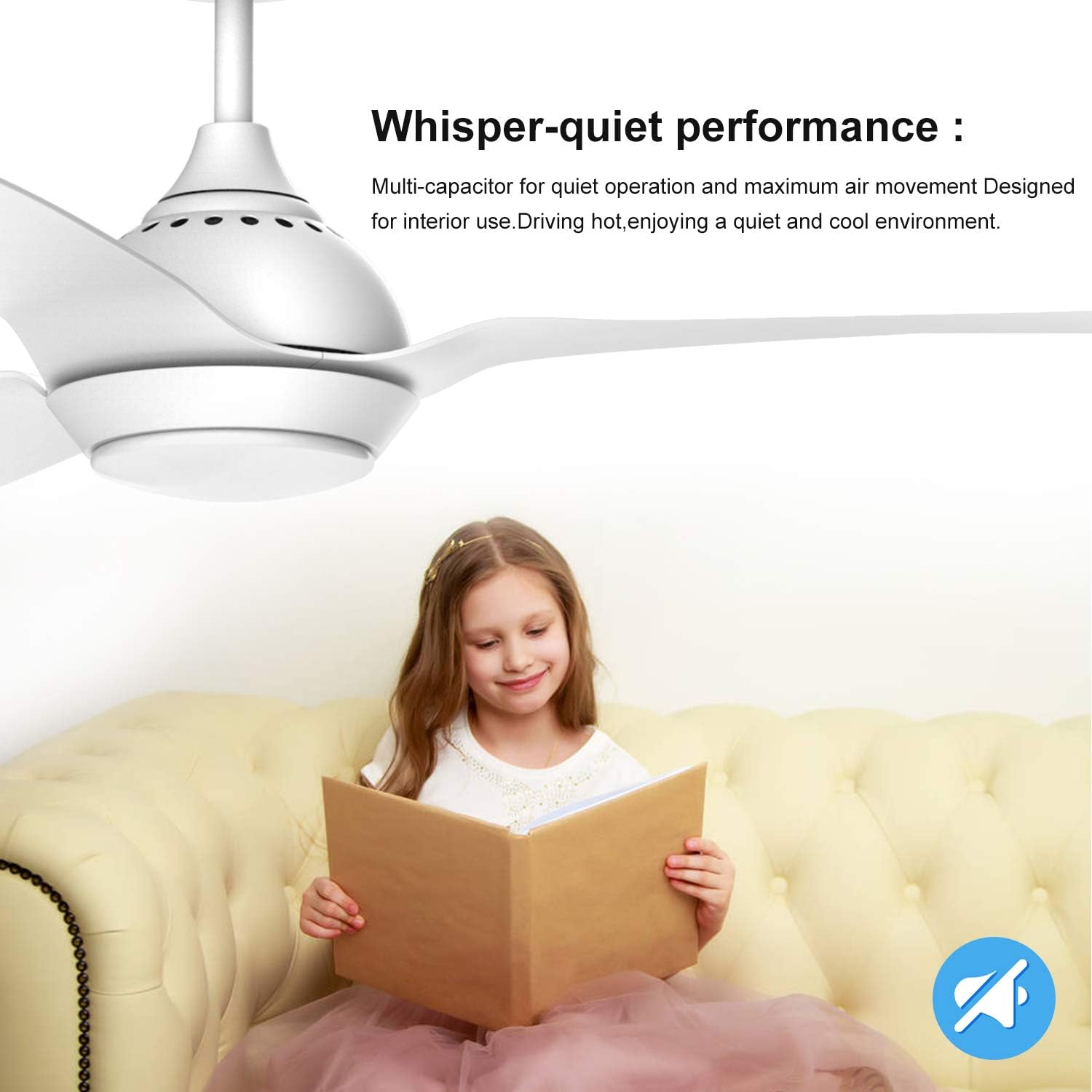 reiga Ventilatore da soffitto WiFi 132 CM con illuminazione a LED dimmerabile e telecomando, 3 temperature di colore, motore DC 6 velocità, compatibile con l'App Alexa Google Home, legno e marrone