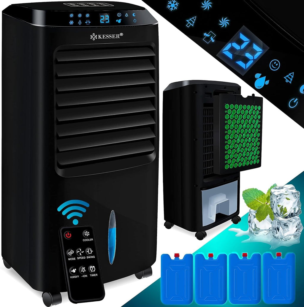 KESSER Climatizzatore Portatile 4in1 | Telecomando | Unità di Climatizzazione | Ventilatore per Climatizzatore | Timer | 3 Livelli | Ionizzatore Umidificatore | Raffreddatore d'Aria |