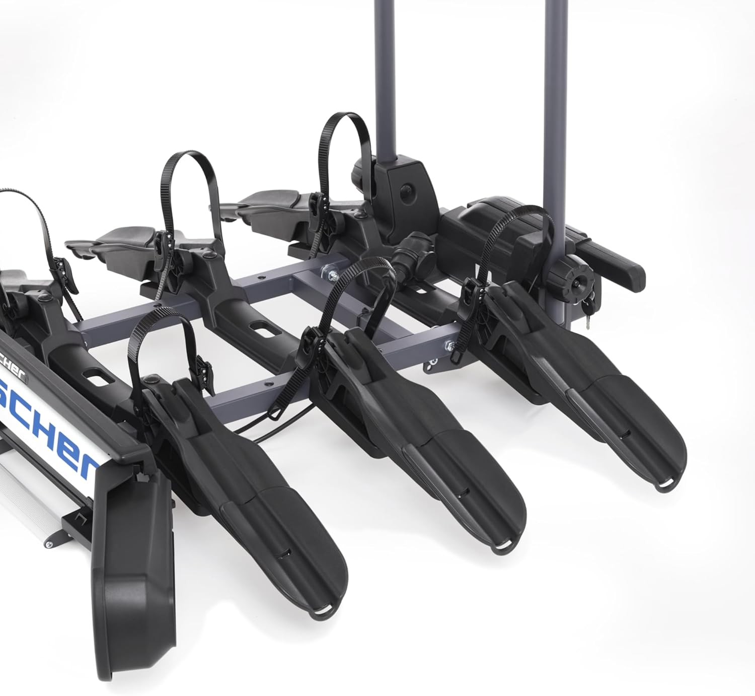 Fischer Portabici da Gancio Traino Proline Evo 2, per 2 biciclette fino a 60 kg di carico utile, adatto per e-bike, preassemblato, con serratura, pieghevole
