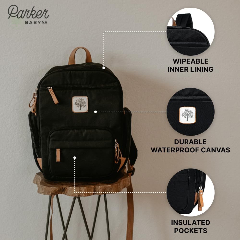 Parker Baby Diaper Backpack - Full Zip Diaper Bag with Insulated Pockets