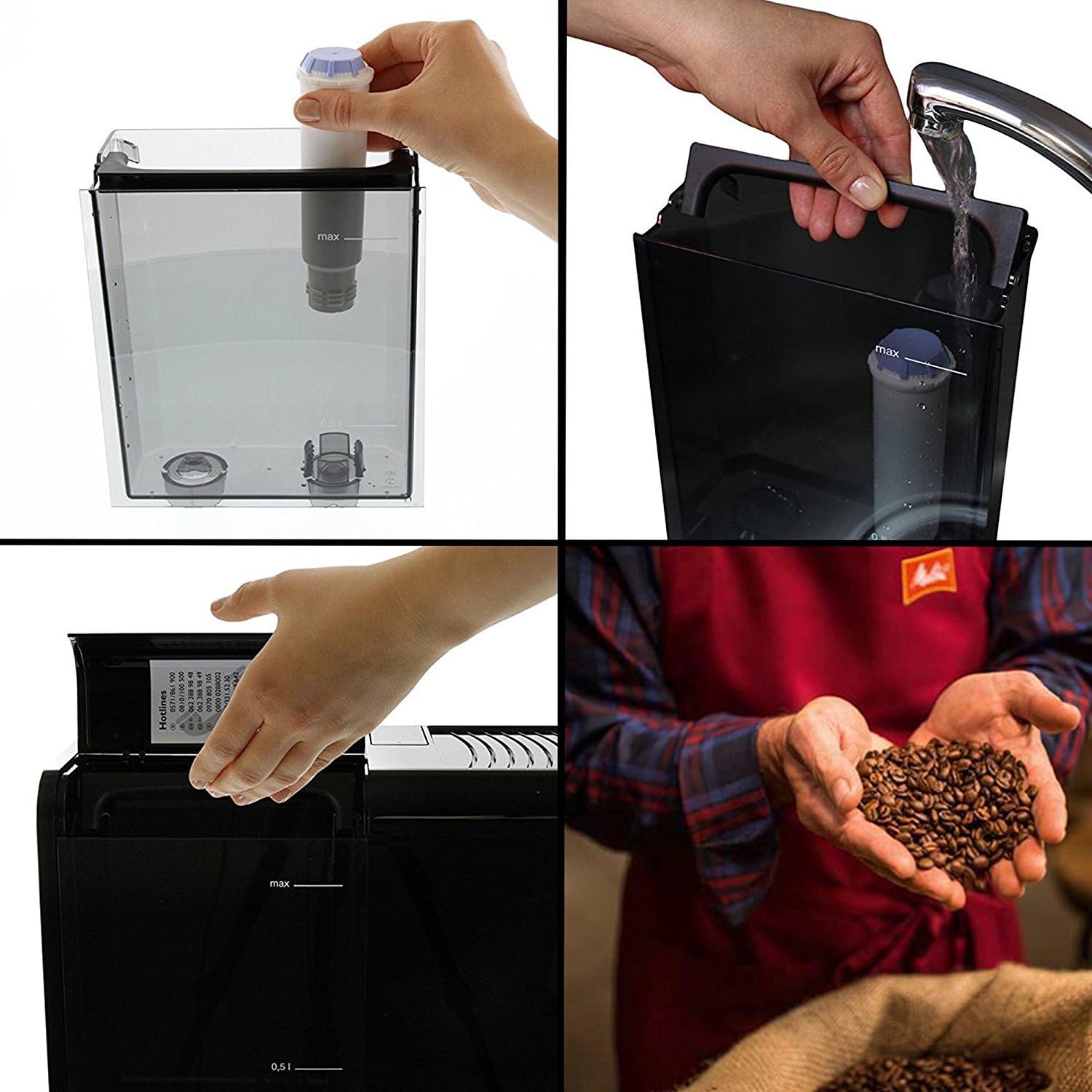 Melitta Solo & Milk - Macchina da caffè completamente automatica compatta con montalatte, con serbatoio dell'acqua rimovibile, per es. caffè o cappuccino, argento