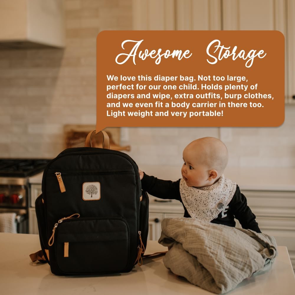 Parker Baby Diaper Backpack - Full Zip Diaper Bag with Insulated Pockets