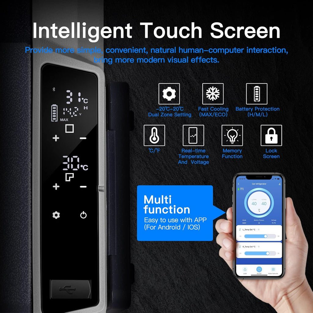 AAOBOSI Frigo Box a Compressore 36 L, Frigo Portatile per Auto con Controllo App WiFi, 12/24 V e 100-240 V, fino a -20 °C per Auto, Camion, Barca, Camper, Campeggio, Doppia Zona