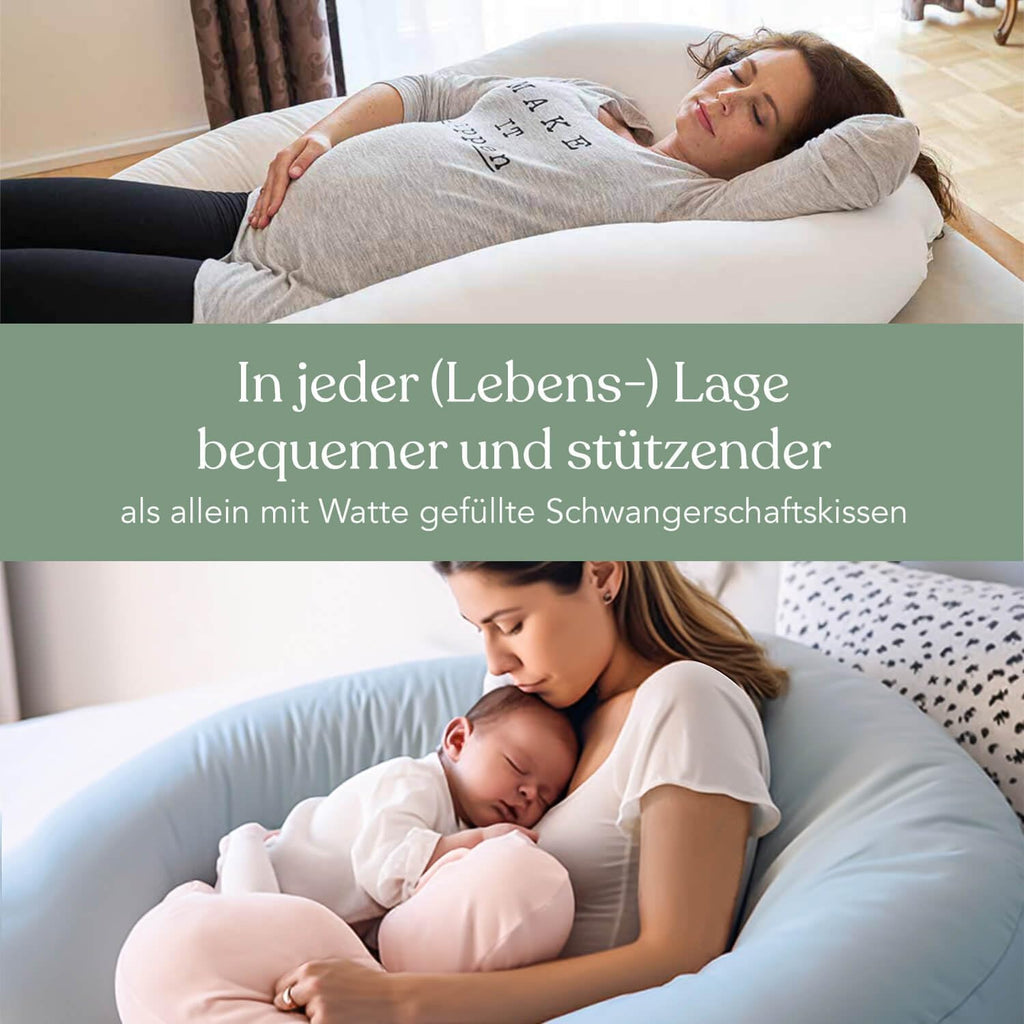 Traumreiter Visco XXL Seitenschläferkissen mit Bezug Baumwolle Graphit Grau, Hybrid Kissen + 1cm Memory Foam, U förmiges Schwangerschaftskissen Gel Body Pillow Komfortkissen Ergonomie Zertifiziert