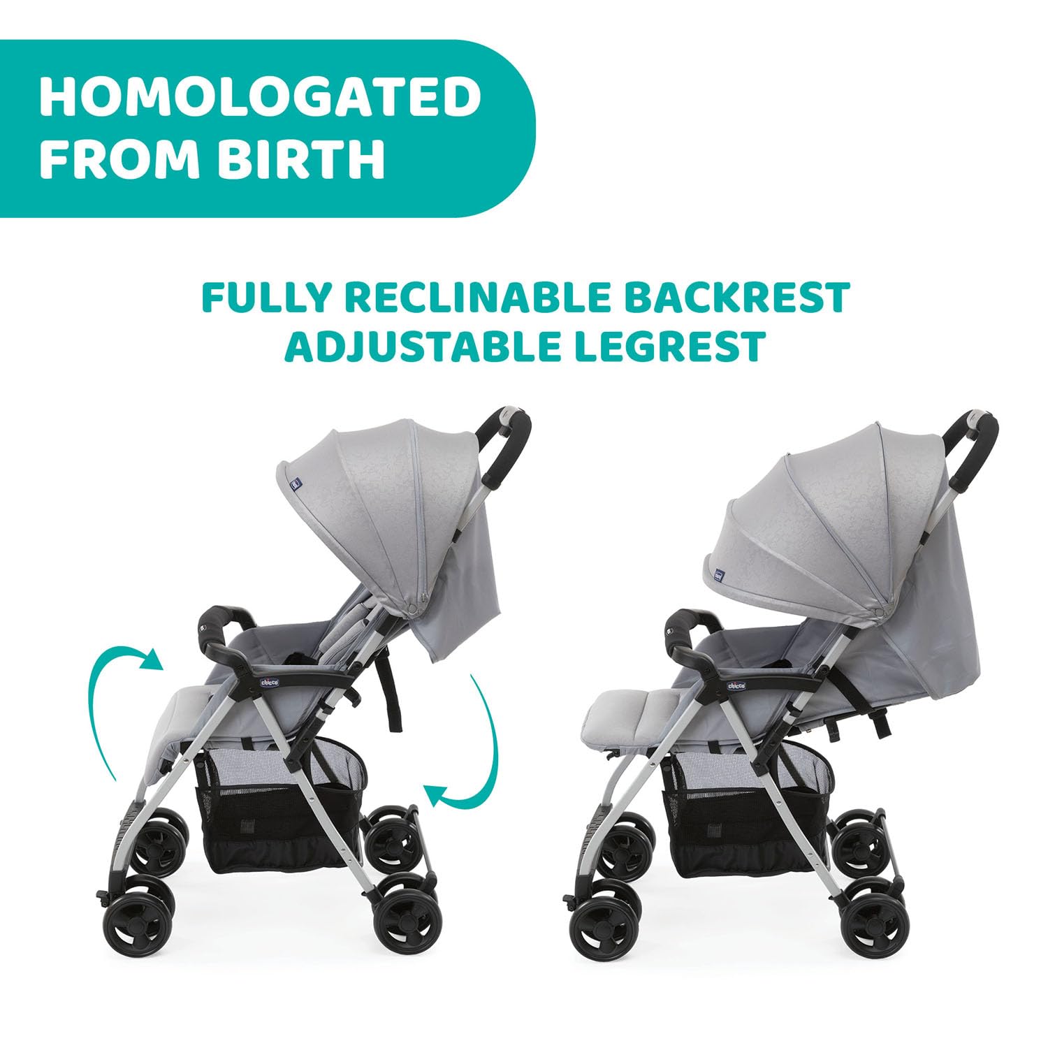 Chicco OHlalà 3 Ultra-Leichtgewicht Kinderwagen von Geburt bis 15 kg, Liege- und Faltbuggy mit großem Einkaufskorb, Kompakt, Regenschutz und Ausziehbares Verdeck