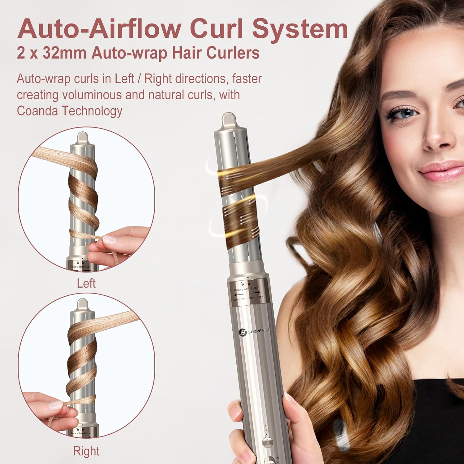 Slopehill Airstyler 5 IN 1, Asciugacapelli Ionico ad Alta Velocità da 110.000 Giri/min per Asciugatura Rapida, Multi-Haarstyler con Arricciacapelli Automatico ad Aria, Spazzola Lisciante e Spazzola Volumizzante (Nero)