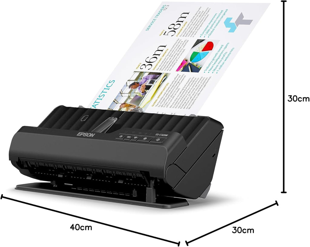Scanner Wi-Fi Epson ES-C320W, scanner aziendale compatto A4 a basso consumo energetico, scanner a doppia alimentazione con gestione versatile dei supporti, nero