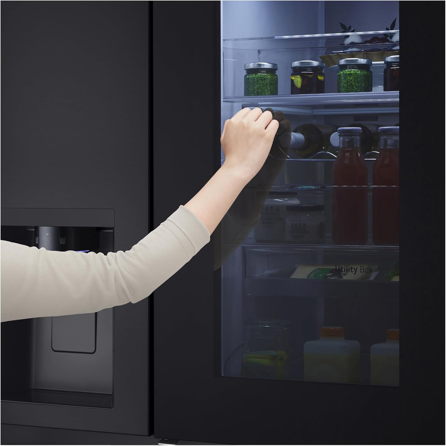 LG GSGV81PYLL Frigorifero Side by Side, Classe E, 635 L, Instaview, Frigorifero con congelatore, Dispenser ghiaccio, ghiaccio tritato, acqua, Total NoFrost, Smart Inverter Compressor, Wi-Fi