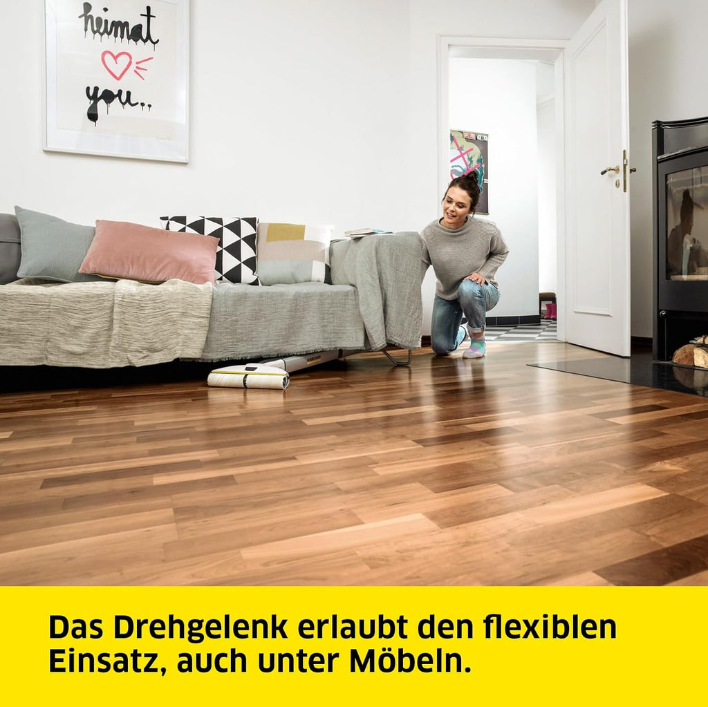 Kärcher Lavapavimenti elettrico EWM 2, lavapavimenti senza fili con 2 rulli in microfibra rotanti, durata della batteria: circa 20 min, capacità di superficie per carica della batteria: circa 60 m², bianco