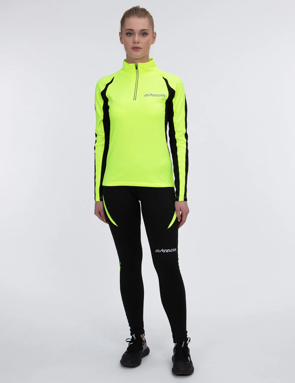 Pantaloni da Corsa Lunghi Termici da Donna Pro Nero Neon