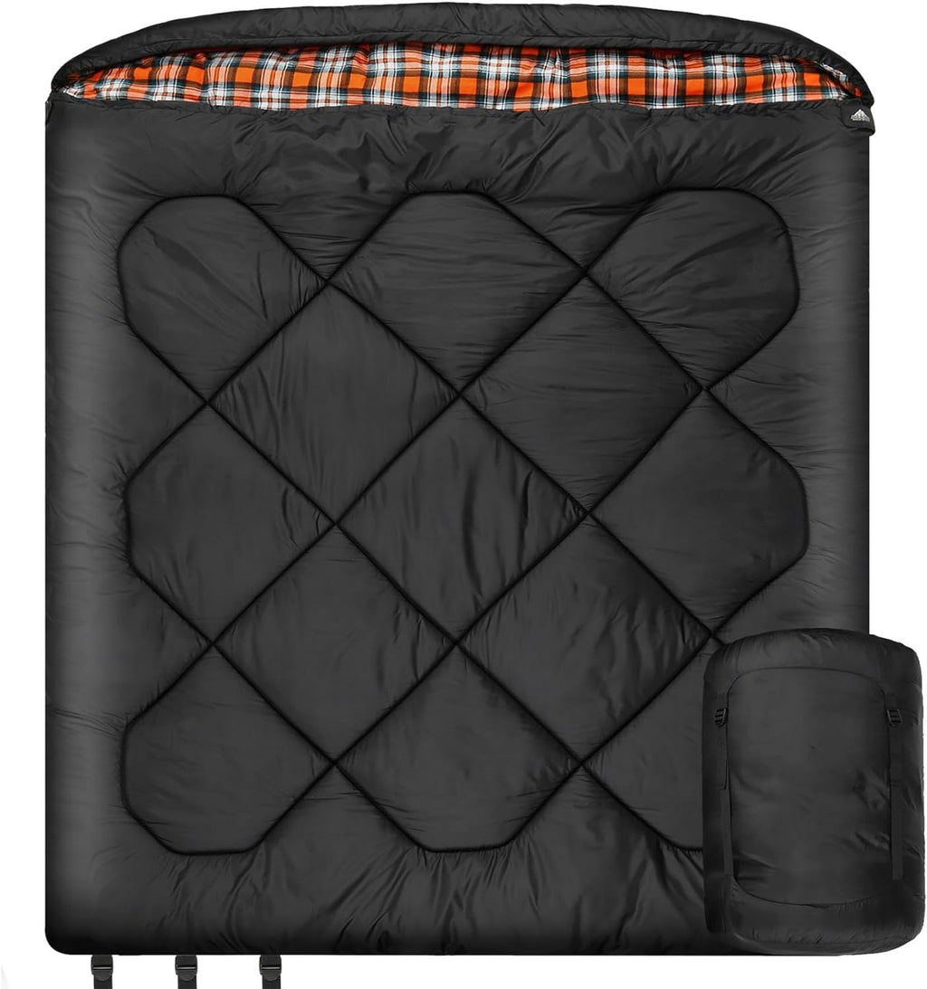 Mcota Winter 0 Grad Doppelschlafsack, Queen-Size-Größe, Schlafsack mit 100% Baumwoll-Flanellfutter, warm und wasserdicht, für 2 Personen Schlafsack für Camping, Angeln oder Jagd bei kaltem Wetter