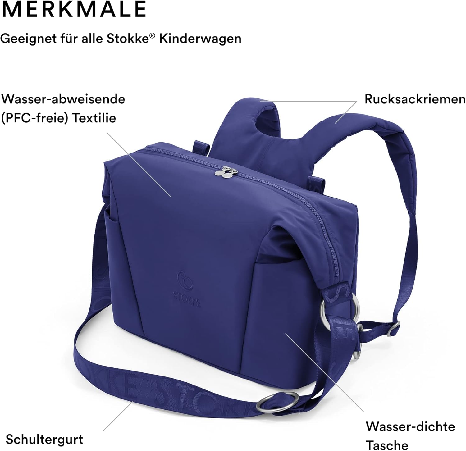 Stokke Xplory X Wickeltasche – Trageoption als Schultertasche oder Rucksack – Inklusive faltbarer Wickelunterlage & Beuteltasche – UPF 50+, wasserabweisend, leicht zu reinigen