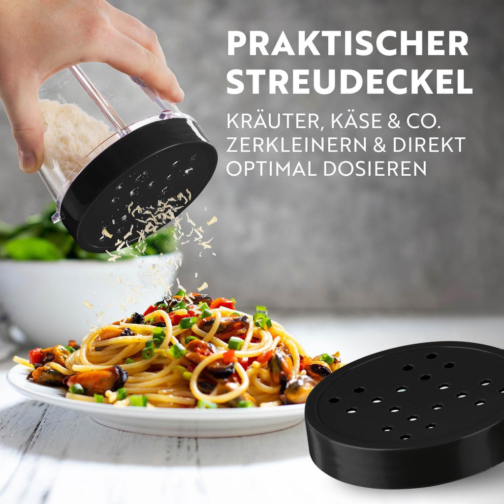 GOURMETmaxx Frullatore per Smoothie e Frullatore a Immersione Set da 18 pezzi - 400W | Frullatore Elettrico da 750ml, Mixer con 4 Bicchiere To-Go, 2 Lame, Spremiagrumi, Piedistallo e Coperchio | Lavabile in Lavastoviglie, a Prova di Perdite e Senza BPA