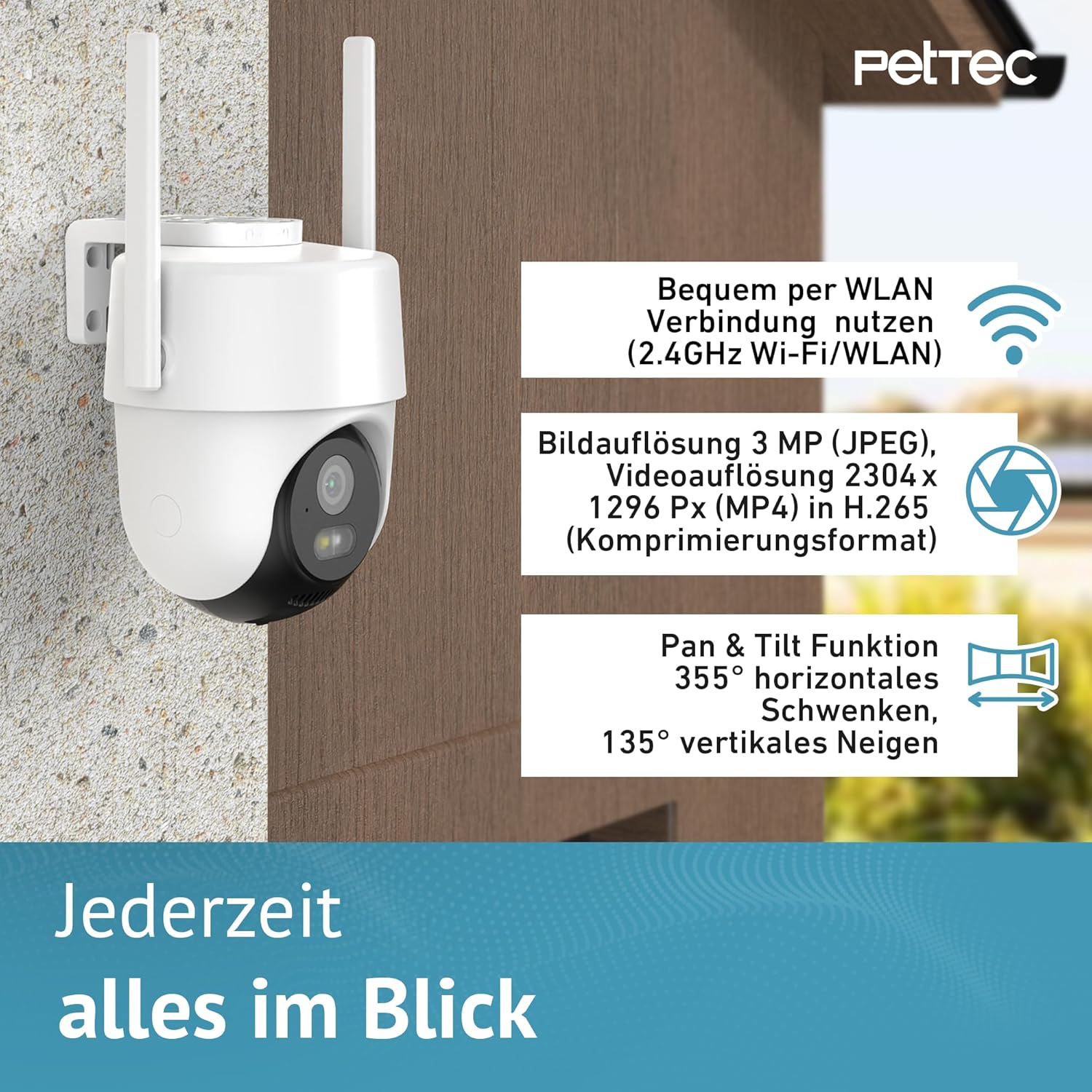 PetTec – Pet Cam Buddy Haustierkamera Futterautomat 8L für Katzen- & Hunde-Trockenfutter – Automatischer Futterspender mit WLAN & App-Steuerung -Inkl. 2-Wege-Audio, Bellerkennung & Nachtsicht