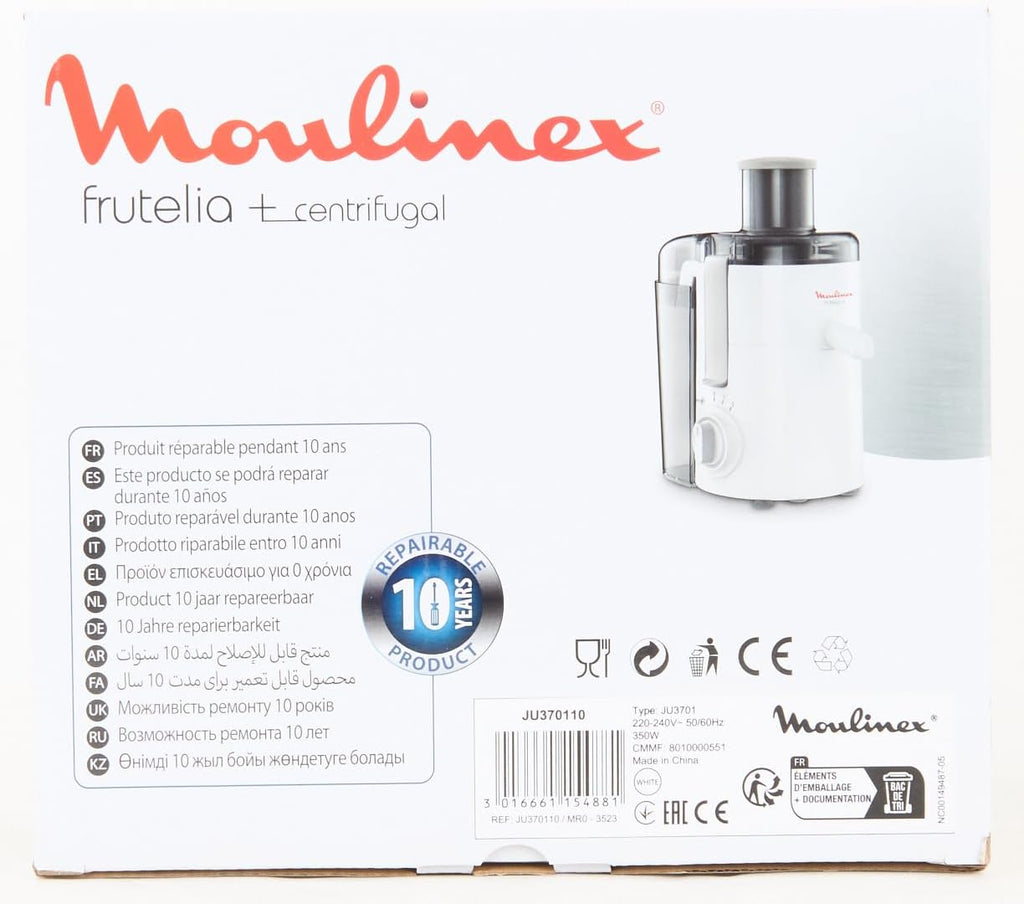 Moulinex JU3701 Frutelia+ Entsafter mit breiter ffnung, leicht zu reinigen, 2 Geschwindigkeiten und Pulsmodus, 350 W
