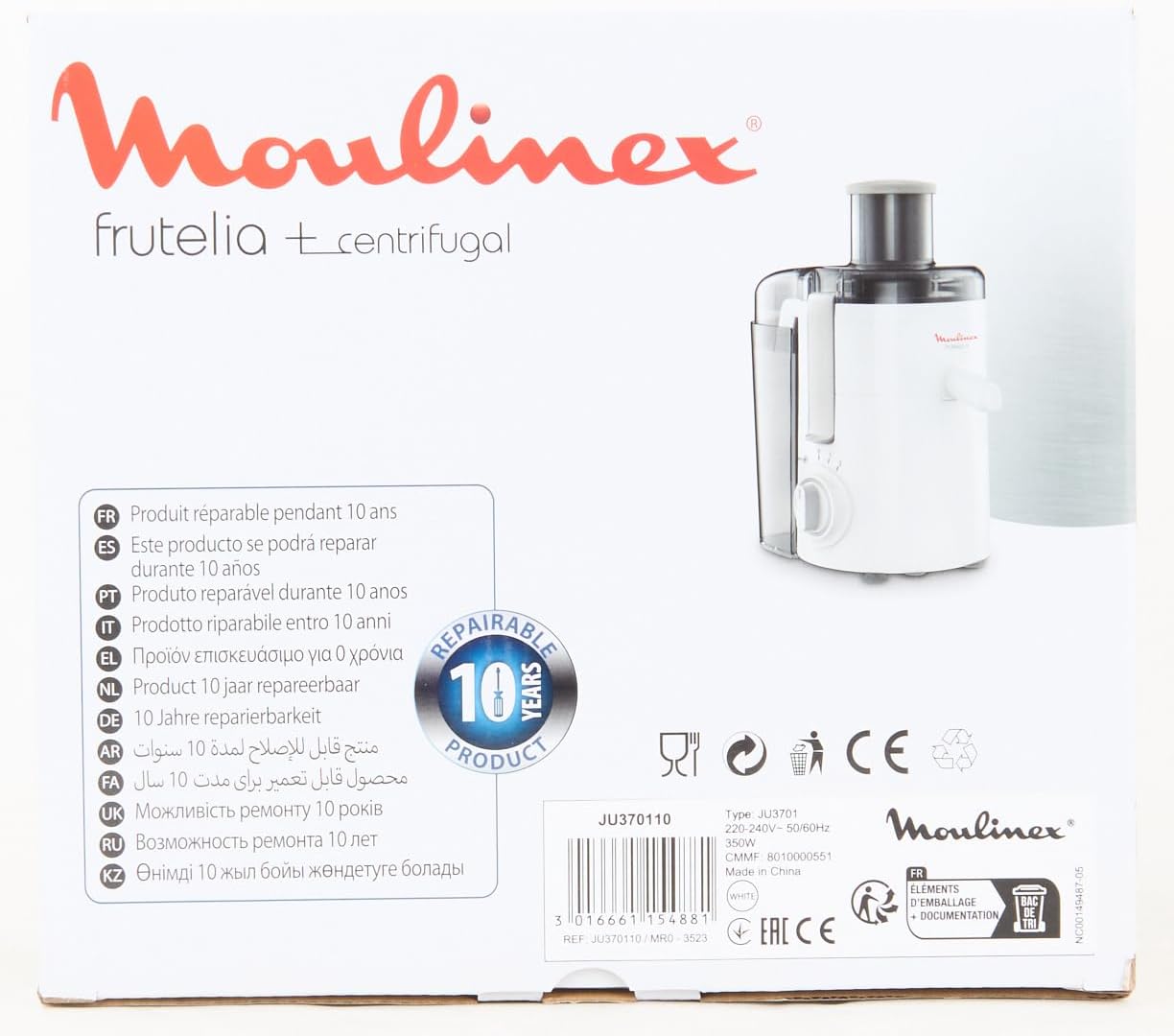 Moulinex JU3701 Frutelia+ Entsafter mit breiter ffnung, leicht zu reinigen, 2 Geschwindigkeiten und Pulsmodus, 350 W