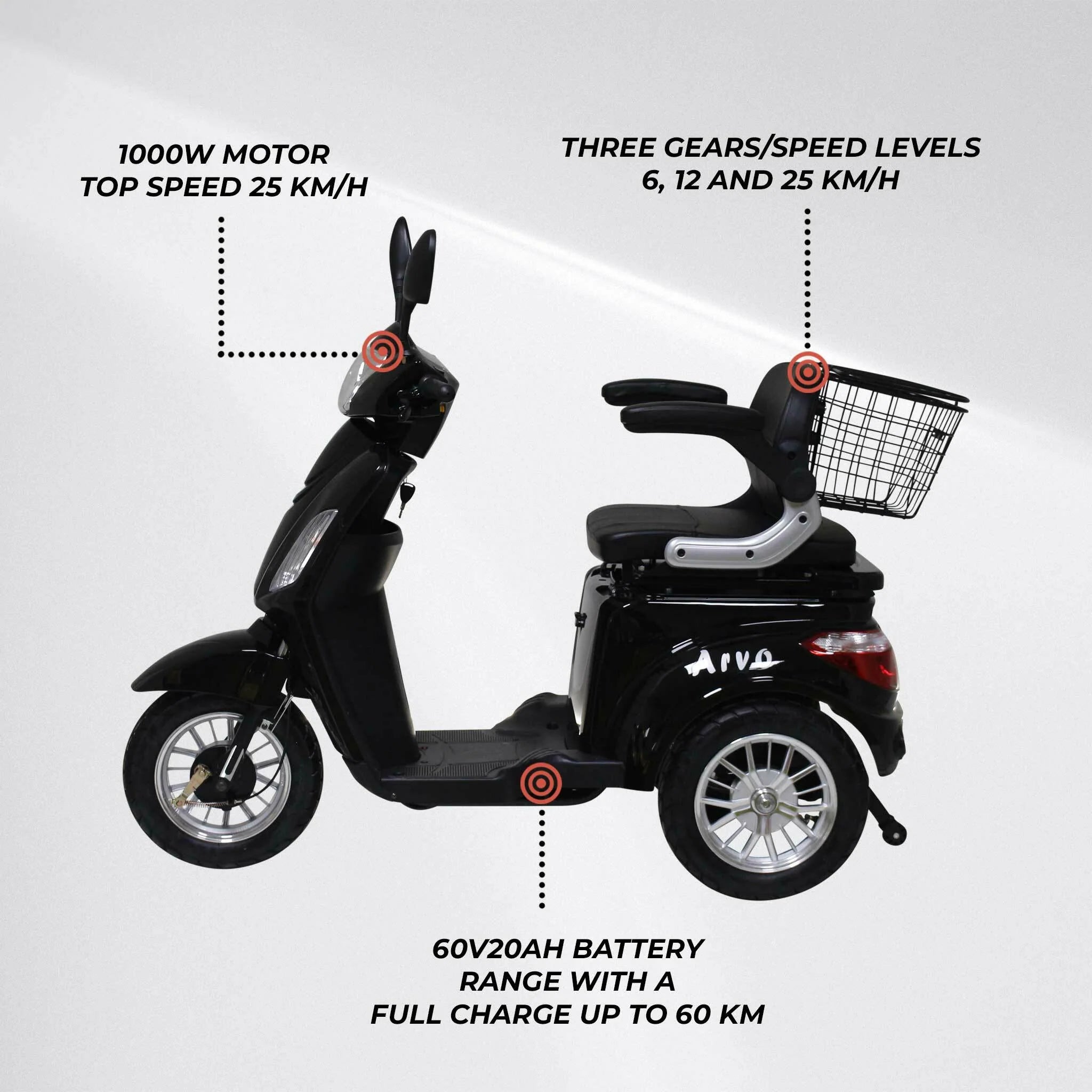 Arvo Scooter per Anziani P300 Nero