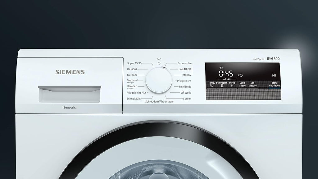 Siemens WM14N122 iQ300 Lavatrice / 7kg / D / 1400 giri/min / Programma Outdoor / Funzione varioSpeed / Funzione aggiungi bucato, Bianco/Nero